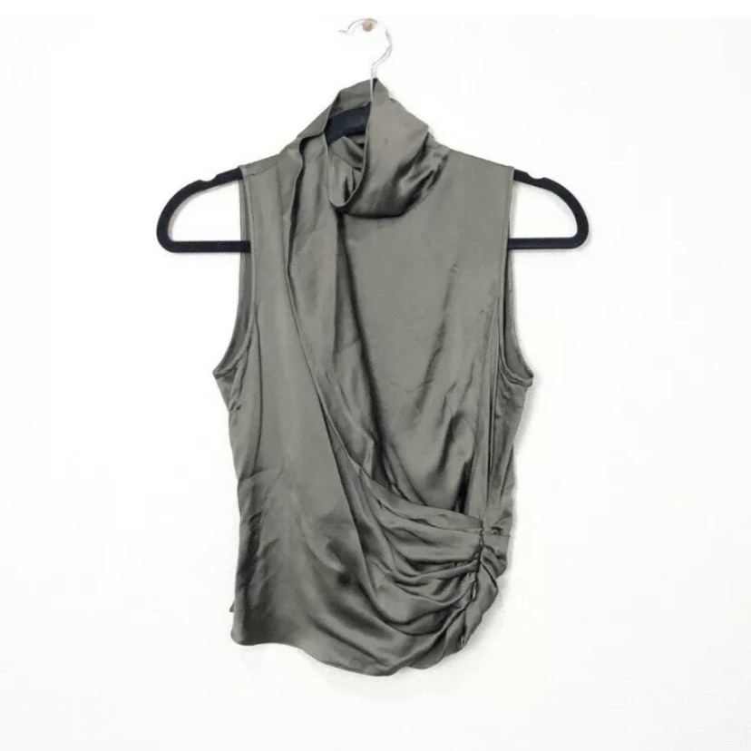 Armani Grey Green Cowl Neck Draped Blouse
